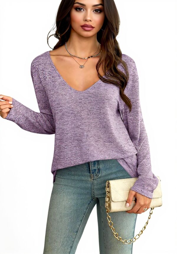 Fisoew Maglia Donna Maniche Lunghe Scollo V Sexy Lilla