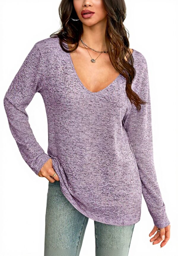 Fisoew Maglia Donna Maniche Lunghe Scollo V Sexy Lilla