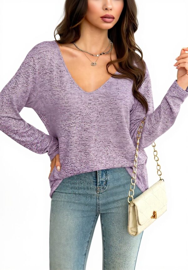 Fisoew Maglia Donna Maniche Lunghe Scollo V Sexy Lilla