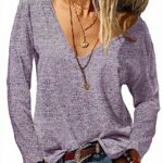 Fisoew Maglia Donna Maniche Lunghe Scollo V Sexy Lilla