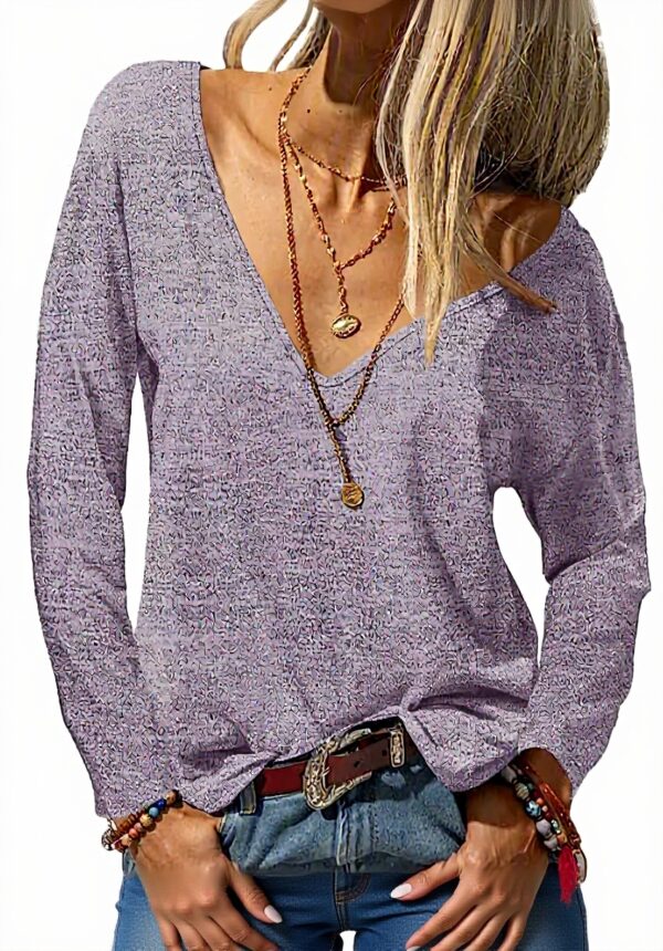 Fisoew Maglia Donna Maniche Lunghe Scollo V Sexy Lilla