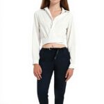 Pantaloni cargo chino donna Glowelfa vita alta elasticizzato