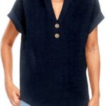 Maglietta donna cotone lino scollo V Générique taglie grandi