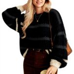 GRACE KARIN Maglione Donna Righe Girocollo Comodo Autunno