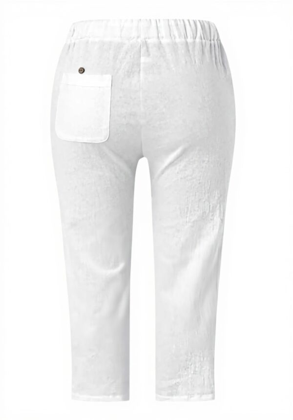 Pantaloni donna cotone lino vita alta casual bianco