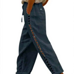 Pantaloni estivi donna cotone lino vita alta casual