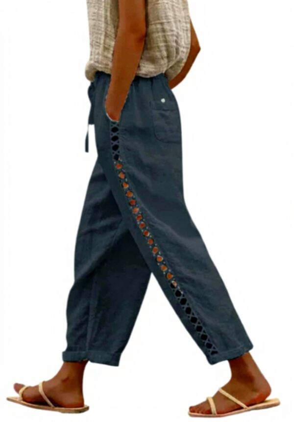 Pantaloni estivi donna cotone lino vita alta casual