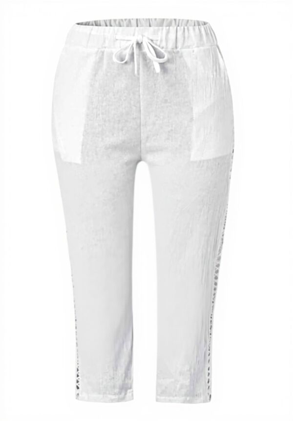 Pantaloni donna cotone lino vita alta casual bianco