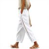 Pantaloni donna cotone lino vita alta casual bianco