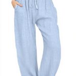 Pantaloni donna cotone lino taglie forti vita alta estivi