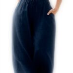 Pantaloni donna cotone lino vita alta yoga pilates casual