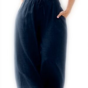 Pantaloni donna cotone lino vita alta yoga pilates casual