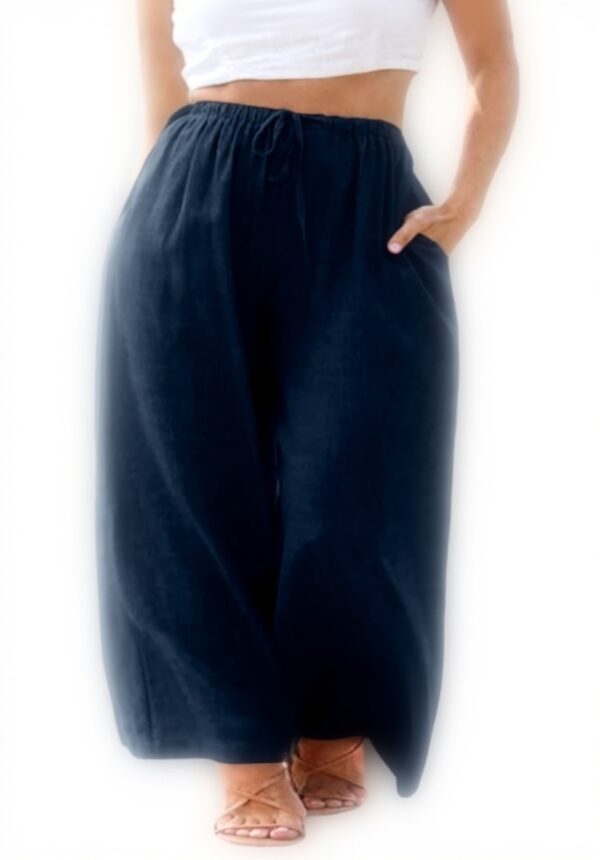 Pantaloni donna cotone lino vita alta yoga pilates casual