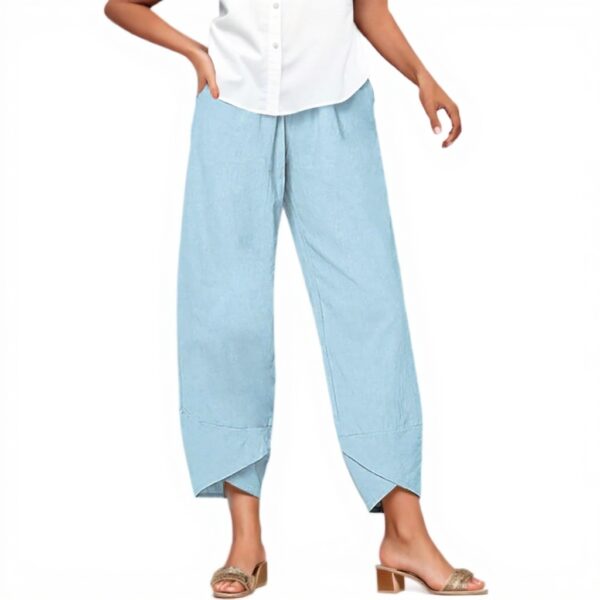 Pantaloni larghi donna cotone lino vita alta taglia grande