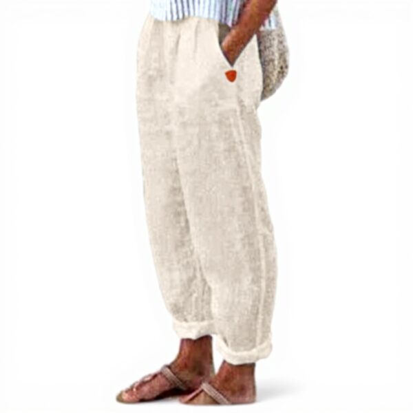 Pantaloni lino donna grandi taglie vita elastica cotone
