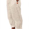 Pantaloni lino donna grandi taglie vita elastica cotone
