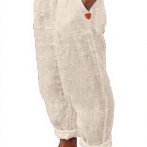 Pantaloni lino donna grandi taglie vita elastica cotone