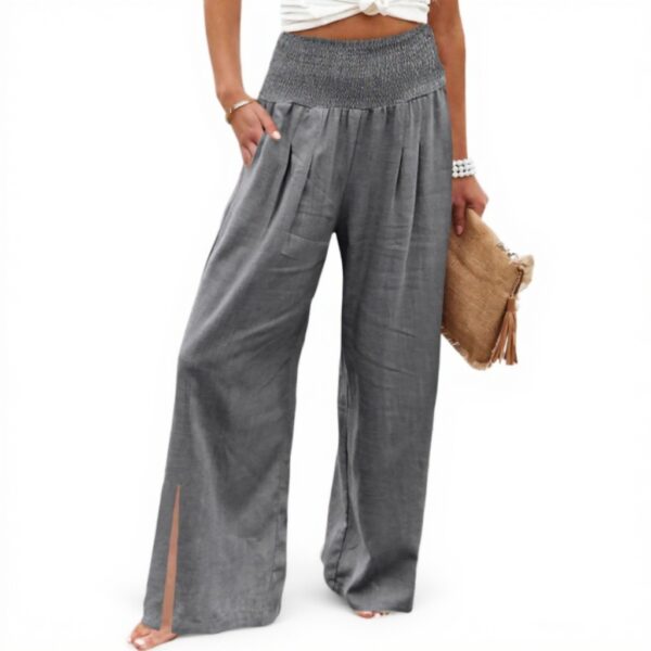 Pantaloni lino donna grandi taglie vita alta elastici