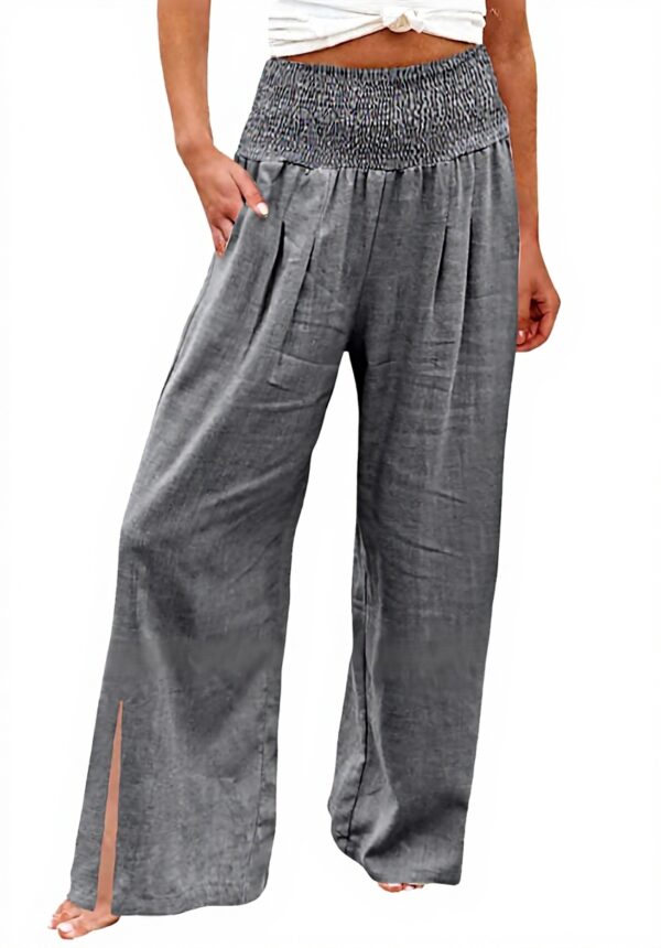 Pantaloni lino donna grandi taglie vita alta elastici